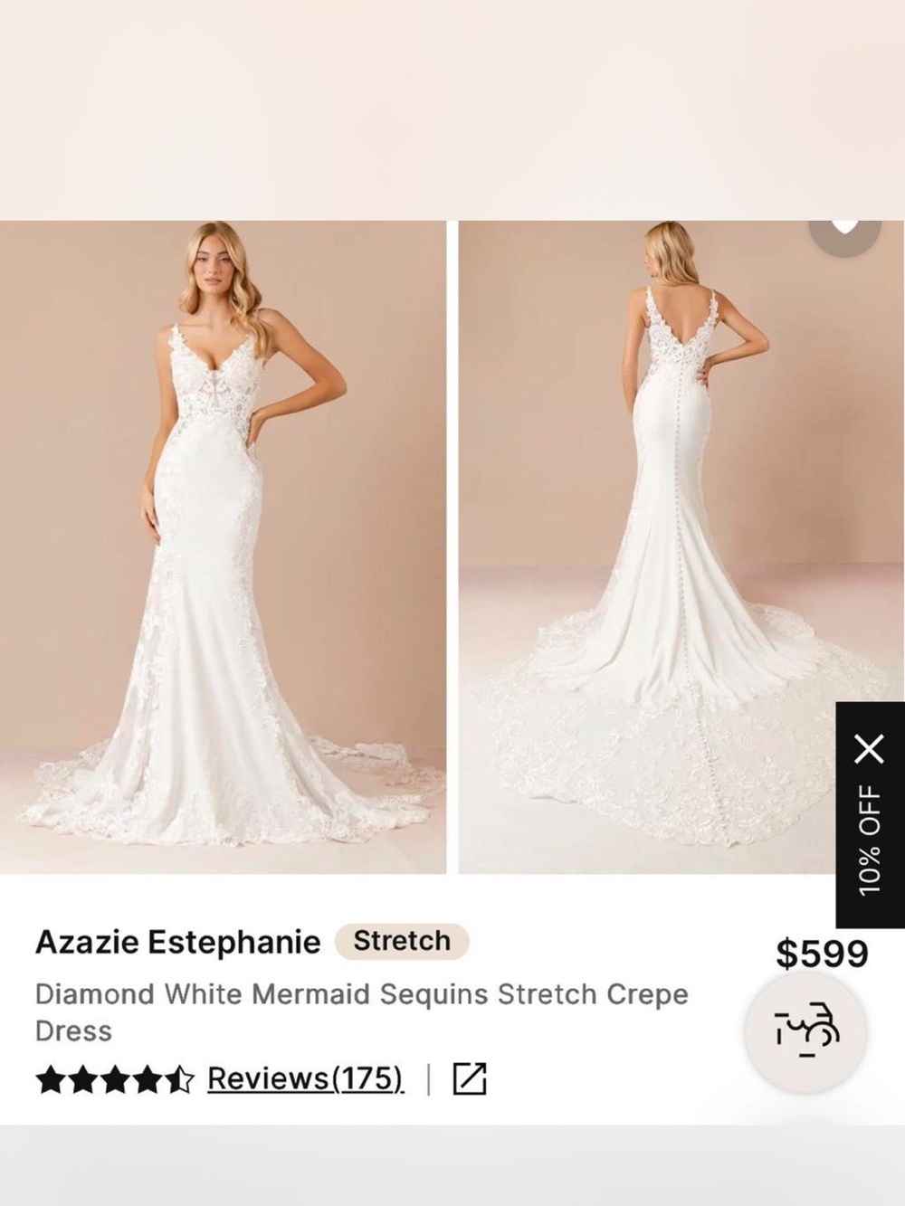Azazie Estephanie Diamond White Lace Mermaid Gown